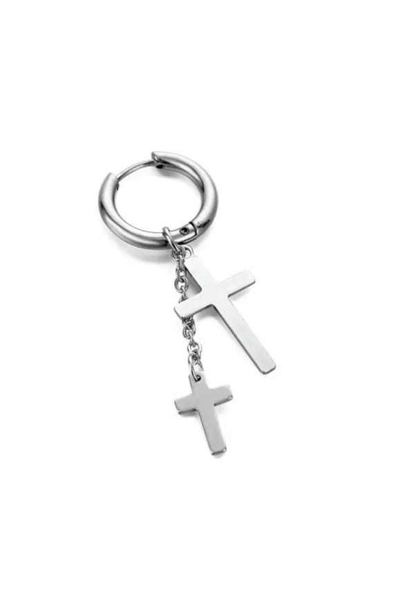 Punk 925 Silver Stainless Steel Cross Hoop Earrings Tassel Stud Men Gothic-#10 Silver