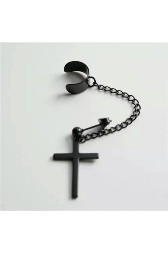 Punk 925 Silver Stainless Steel Cross Hoop Earrings Tassel Stud Men Gothic-#4 Black