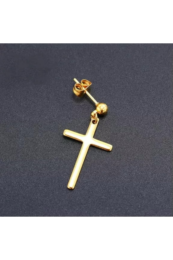 Punk 925 Silver Stainless Steel Cross Hoop Earrings Tassel Stud Men Gothic-#5 Gold