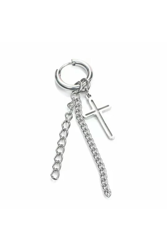Punk 925 Silver Stainless Steel Cross Hoop Earrings Tassel Stud Men Gothic-#6 Silver