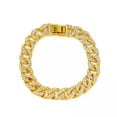 thumbnail image 1 of EOEMY Punk 925 Siver Gold Rhinestone Cuban Link Chain Bracelet Bling Women Men Jewelry-Gold, 1 of 9