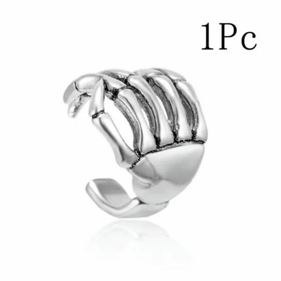 EOEMY Punk Crystal Pearl Clip Ear Cuff Stud Women Men Wrap Cartilage Earring Jewelry-1Pc Silver Hand（#39）