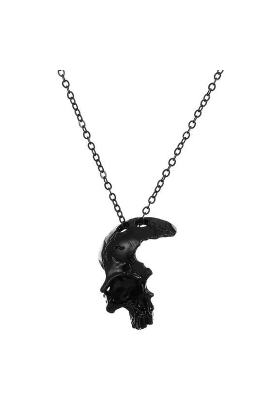 Punk Face Skeleton Skull Pendant Necklace Charm Halloween Women Men Jewelry Gift-Black