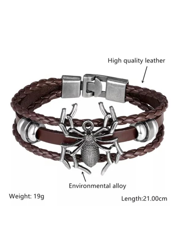 Punk Men'S Leather Multilayer Scorpion Cuff Wristband Bracelet Spider Bracelet -Spider