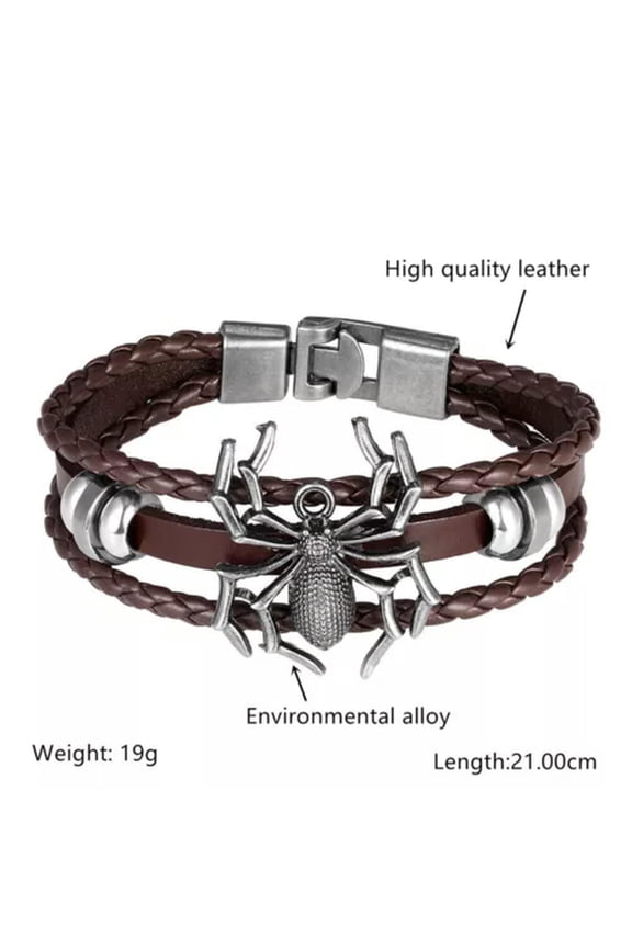 Punk Men'S Leather Multilayer Scorpion Cuff Wristband Bracelet Spider Bracelet -Spider