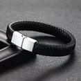 thumbnail image 1 of EOEMY Punk Mens Bangles Jewelry Braided Leather Bracelets Black Stainless Steel Clasp-Black+Silver Clasp, 1 of 3