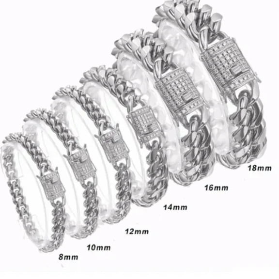 EOEMY Punk Mens Miami Cuban Link Chain Bracelet Gold Or Silver Stainless Steel 8-18mm-Silver-12mm-7 Inches Bracelet