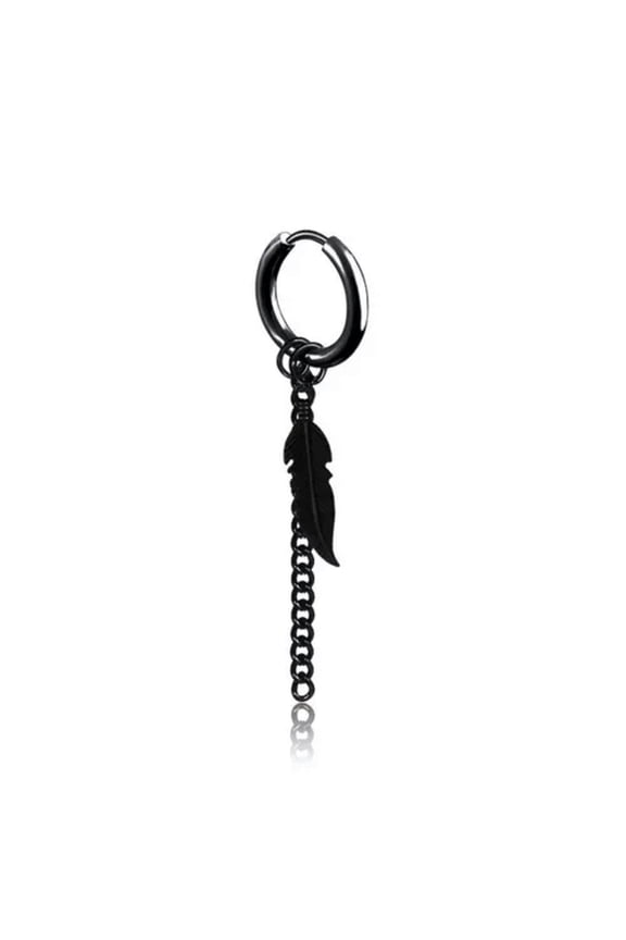 Punk Women Men'S Black Unique Pin Cross Hoop Earrings Ear Stud Dangle Jewellery-Chain Leaf(1Pc)