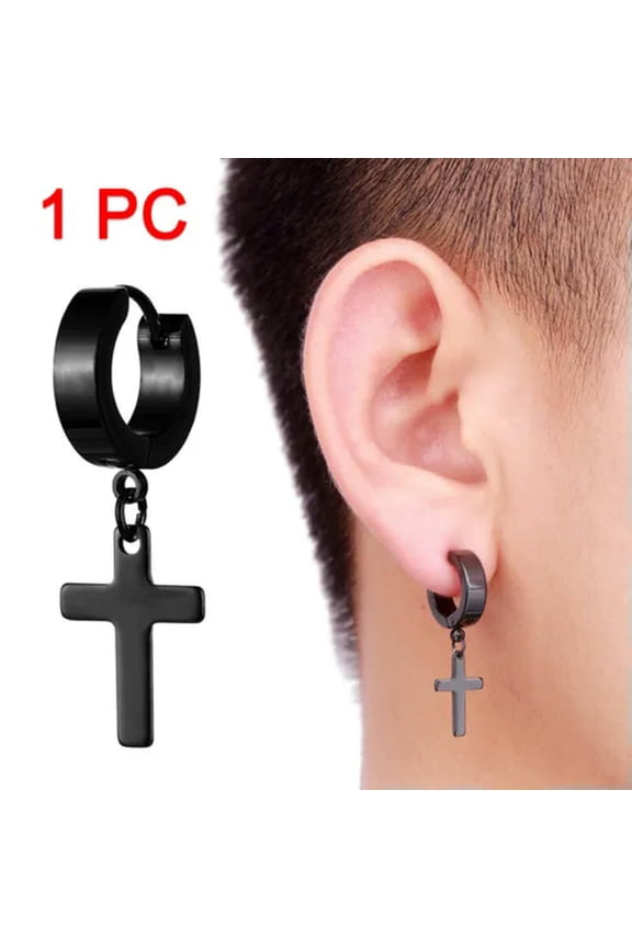 Punk Women Men'S Black Unique Pin Cross Hoop Earrings Ear Stud Dangle Jewellery-Cross-Black(1Pc)