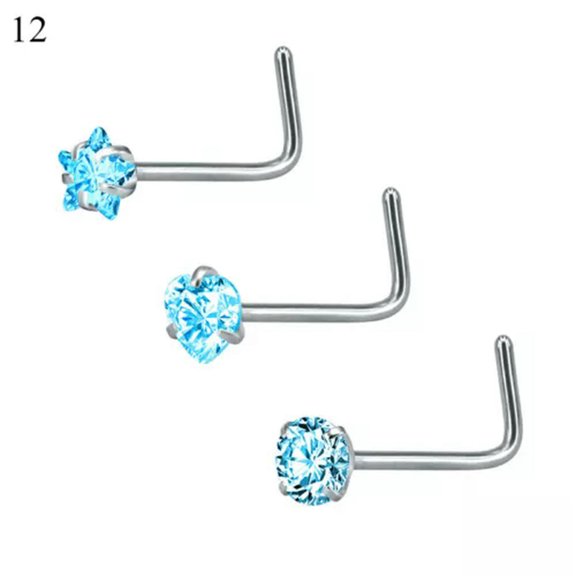EOEMY Punk Zircon Nose Stud Surgical Steel Nose Ring Lip Rings Body Piercing Jewelry~-12