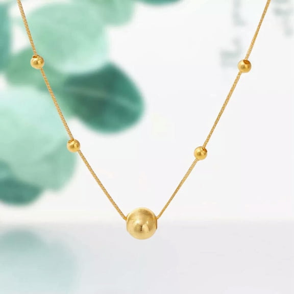 EOEMY Pure 18K Yellow Gold Wheat Chain Cat Eyes Quartz Beads Chain Woman Necklace