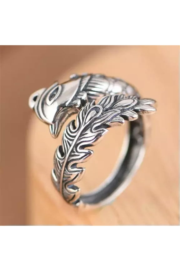 Pure S925 Sterling Silver Band Men Women Lucky Phoenix Open Ring Us Size:6-9