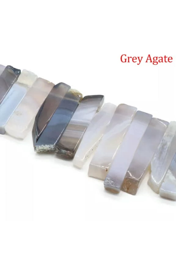 Quartz Pendant Point Beads Rough Crystal Mixed Stick Agate Slice For Jewelry Diy-1 String (Random Irregular)-Gray Agate