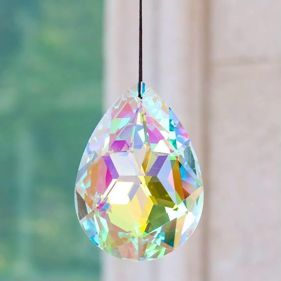 EOEMY Rainbow Maker 75mm Ab Aurora Water Drop Crystal Prism Glass Hanging Suncatcher
