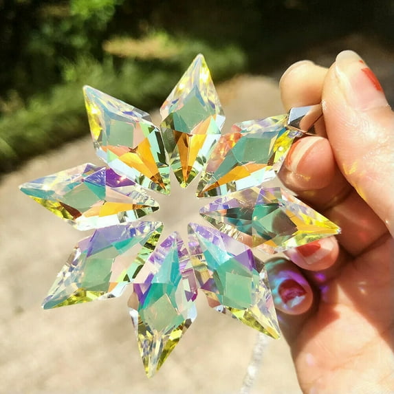 EOEMY Rainbow Snowflake Car Hanger Prismatic Chandelier Pendant Suncatcher Hanging