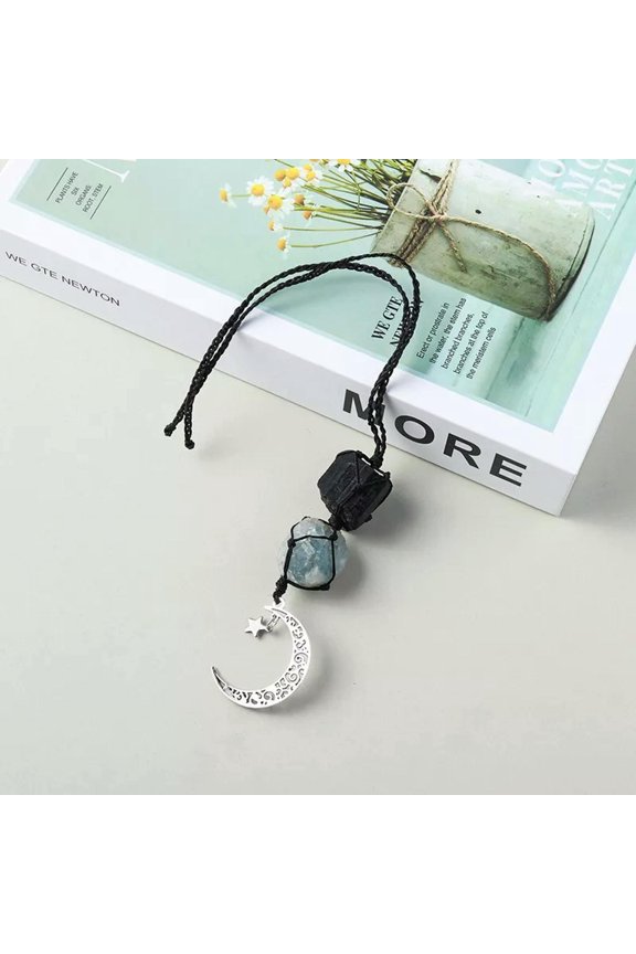 Raw Natural Kyanite Jet Stone Net Pocket Pendant Healing Pendulum Hanging Decor