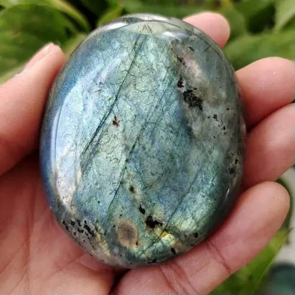 EOEMY Raw Natural Labradorite Crystal Polished Palm Stone Healing Quartz Gemstone Us-6-7Cm