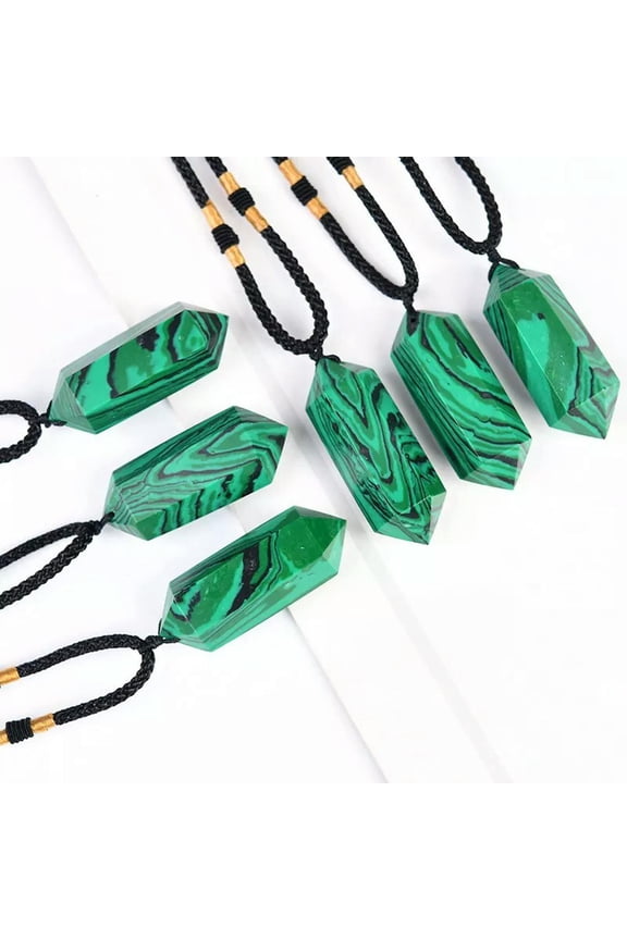 Raw Natural Malachite Quartz Crystal Pendant Hexagon Point Stone Amulet Ornament