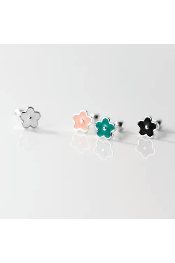 Real 925 Sterling Silver Flower Stud Earrings Forever Studs Love Valentines-Green