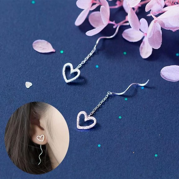 EOEMY Real 925 Sterling Silver Heart Pull Through Earrings Accessory Pull Thru