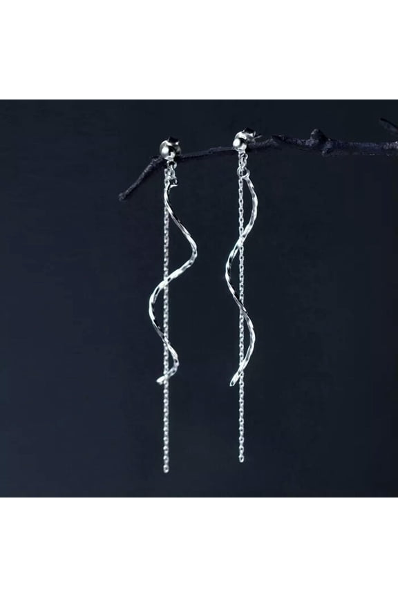 Real 925 Sterling Silver Swirl Wave Dangle Drop Stud Earrings