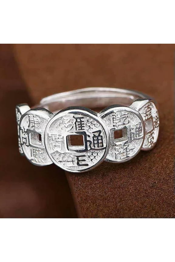 Real Fine Silver Women Men Lucky Five Emperor Coin Band Ring S990