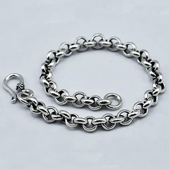 EOEMY Real Solid 925 Sterling Silver Bracelet Round Link Chain Hook Fashion Jewelry-7.1(18Cm) / 0.25(6.5mm)