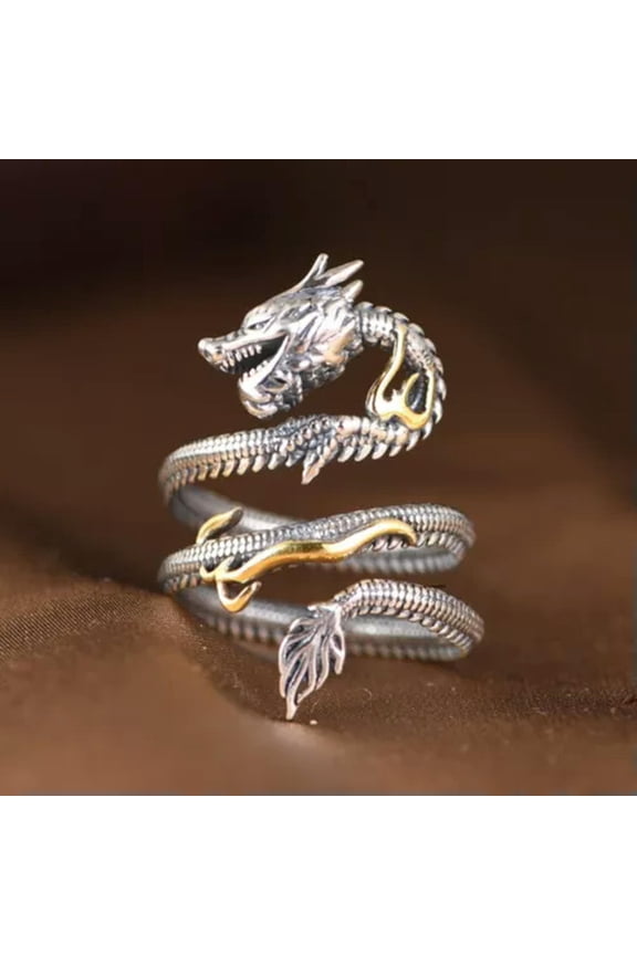 Real Solid 925 Sterling Silver Men Women Gift Lucky Carved Flame Dragon Ring