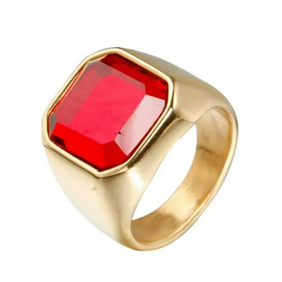 EOEMY Red Black Agate Gold Silver Band Stainless Steel Men'S Engagement Ring Size 7-13