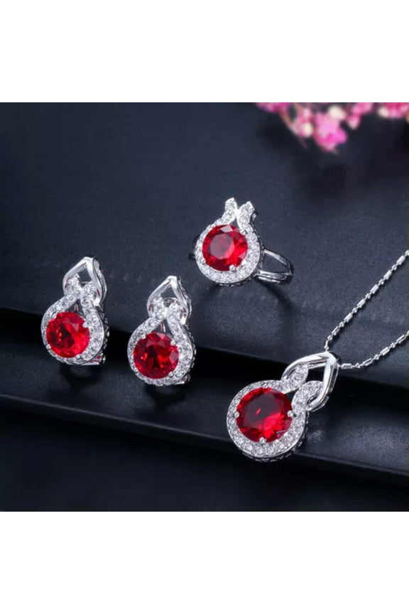 3Pcs Purple Zircon Stone Women Dancing Party Jewelry Round Necklace Earring Sets