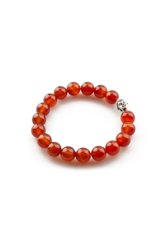Red Gemstone Stretch Bracelets, Buddhist Bracelets, With Tibetan Buddha Head-Default