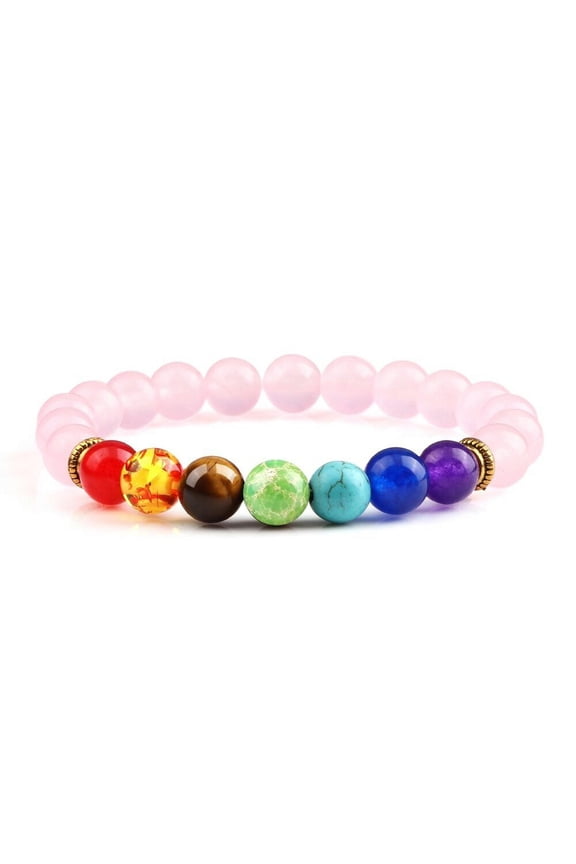 Reiki 7 Chakra Beads Bracelets Fashion Charm Natural Stone Tiger Eye Lava Bangle-Pink