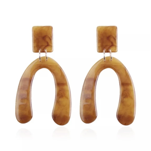 EOEMY Resin Dangle Earrings Alloy Rectangle Letter U Gold Plated Peru 80X45mm P647-Default