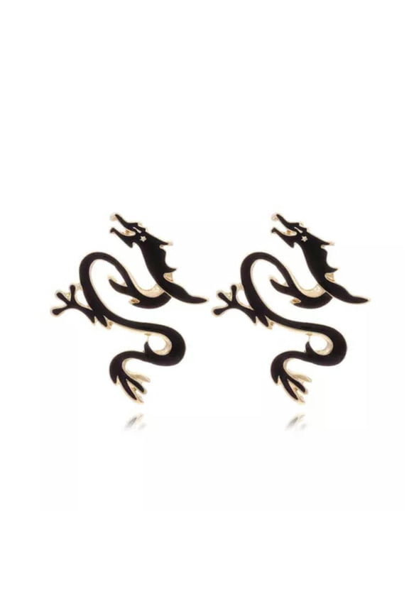 Retro 14K Gold Plated Chinese Style Dragon Ear Stud Earrings Women Punk Jewelry-#5