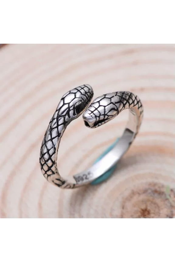 Retro Distress Snake Ring For Men And Women Double Snake Head Open Ring
