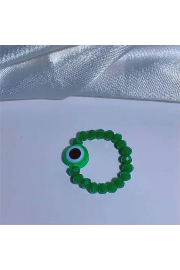 Retro Evil Eye Blue Eye Beads Rings Elastic Finger Ring Party Women Jewlery Gift-Green