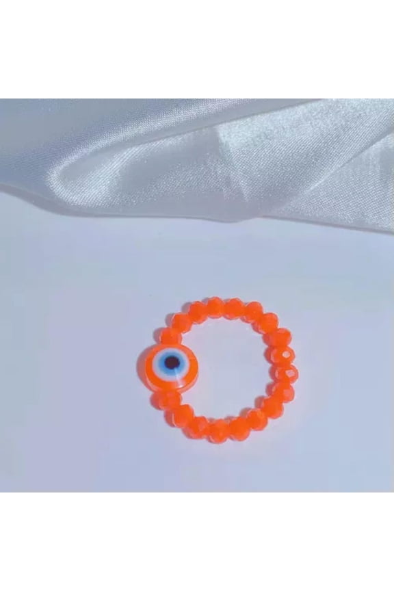 Retro Evil Eye Blue Eye Beads Rings Elastic Finger Ring Party Women Jewlery Gift-Orange