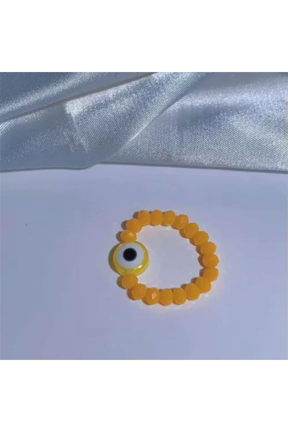 Retro Evil Eye Blue Eye Beads Rings Elastic Finger Ring Party Women Jewlery Gift-Yellow