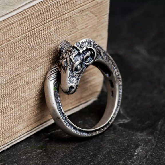 EOEMY Retro Punk S925 Sterling Silver Sheep Open Adjustable Ring Gothic For Women Men