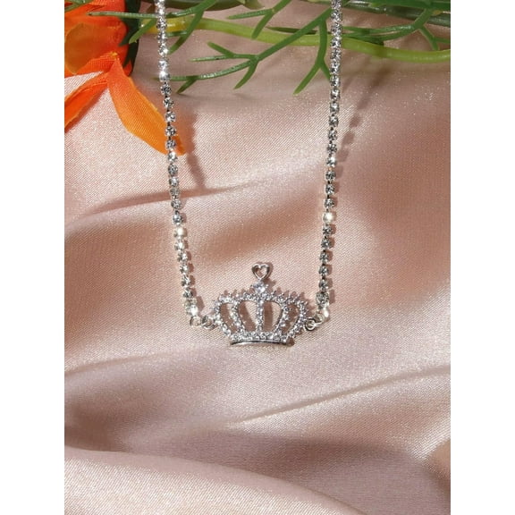 EOEMY Rhinestone Crown Charm Necklace Statement Necklace Modern Necklace Creative-Default