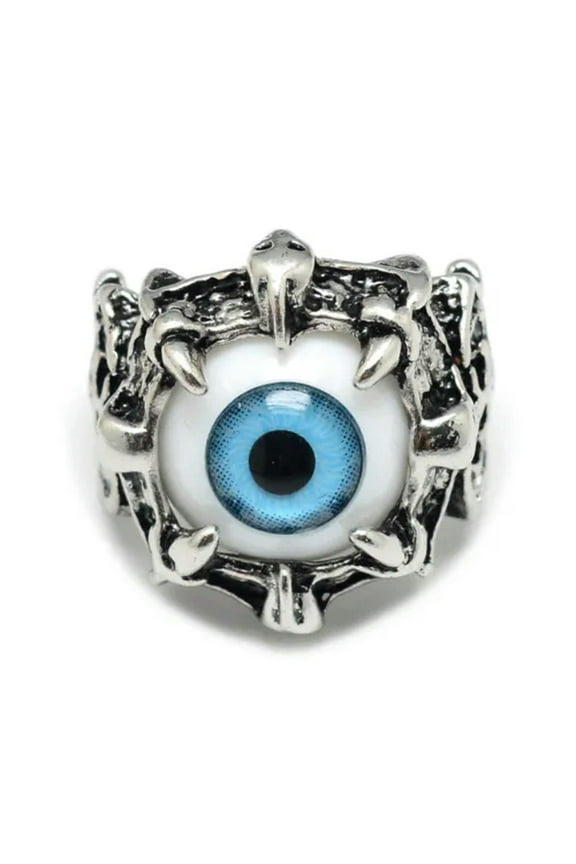 Ring Wide Band Rings Chunky Rings Eye Antique Silver Light Blue 18mm Z744-11