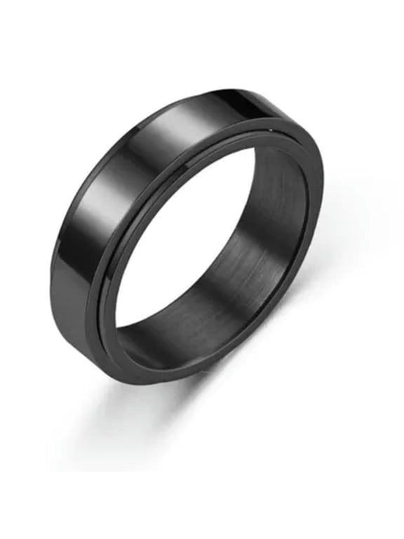Ring Women Titanium Anti-Anxiety Rotating / Fidget Gifts Spinner Rings Men Steel-Black-13