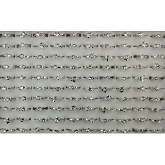 EOEMY Rings For Lady Wholesale Bulk Lots 32Pcs Clear Cubic Zirconia Adjustable Ring