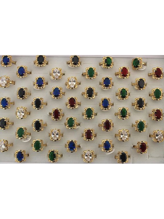 Rings For Lady Wholesale Lots 32Pcs Mixed Big Imitation Cz Gold Plated Ring