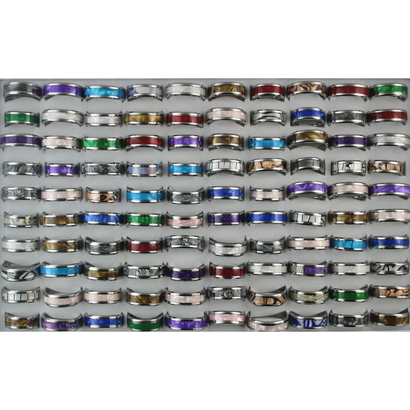 EOEMY Rings For Mens Wholesale Bulk Lots 32Pcs Stainless Steel Mixed Shell Cool Ring