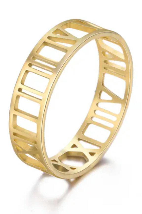 Roman Numerals Hollow Out Stainless Steel Statement Band Ring Fashion Jewelry