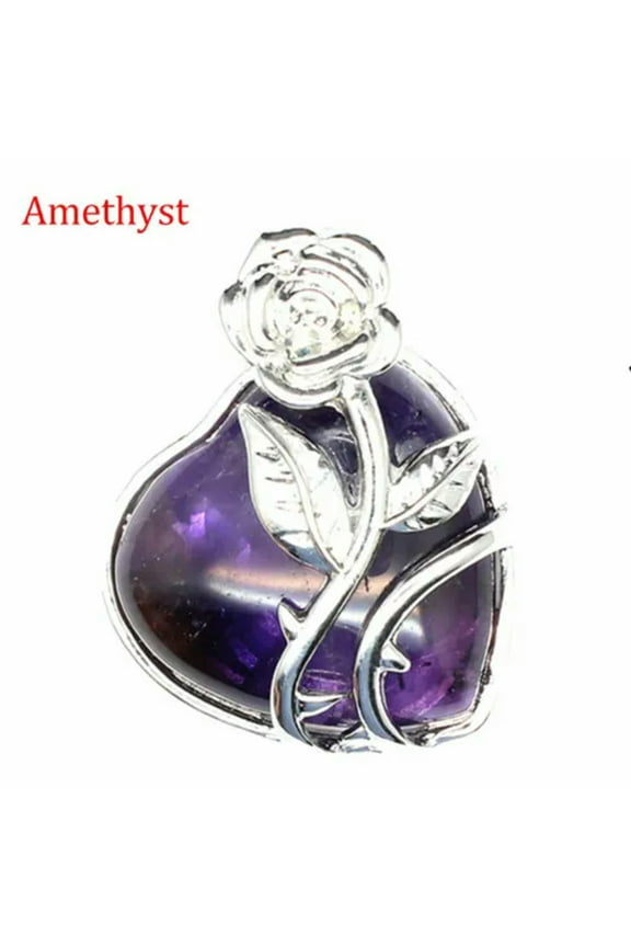 Rose Flower Pendant Leaf Heart Shape Crystal Natural Gemstone Healing Chakra New-1Pc (Random Pick)-Amethyst