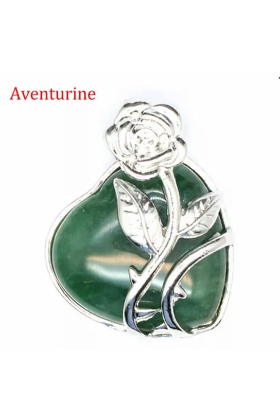Rose Flower Pendant Leaf Heart Shape Crystal Natural Gemstone Healing Chakra New-1Pc (Random Pick)-Aventurine