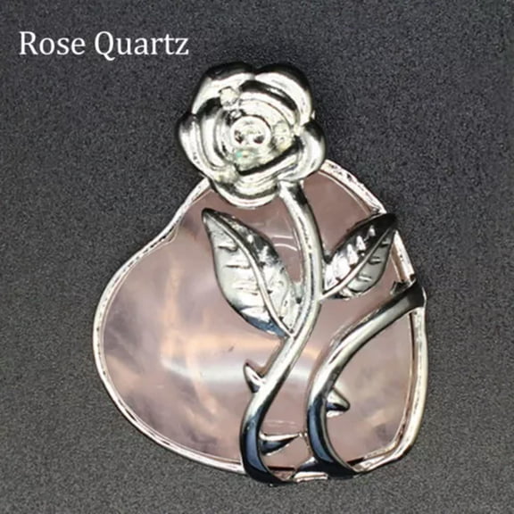 EOEMY Rose Flower Pendant Leaf Heart Shape Crystal Natural Gemstone Healing Chakra New-1Pc (Random Pick)-Rose Quartz