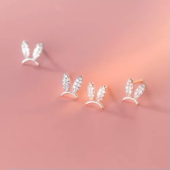 EOEMY Rose Gold Plad/925 Sterling Solid Silver Stud Earrings W/Clear Cz Bunny Ears-Rose Gold